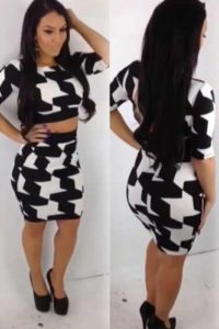 Black and white two pieces bodycon dress