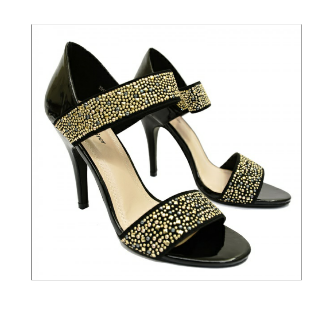 Ladies black diamante evening sandals Emfed