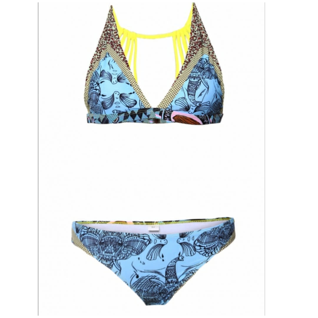 Strappy high neck printed 2pcs plus size swimsuit - Emfed