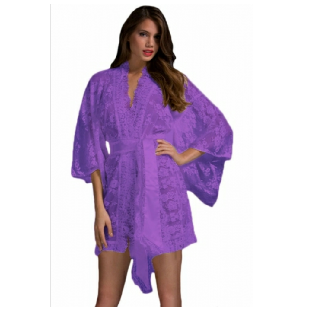 Purple belted lace kimono nightwear Emfed